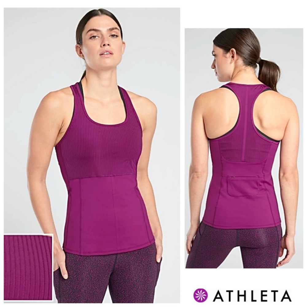 🔥NWTS-$60 ATHLETA Vitality Ribbed Tank Velvet-Plum Athletic Breathable Tank Top